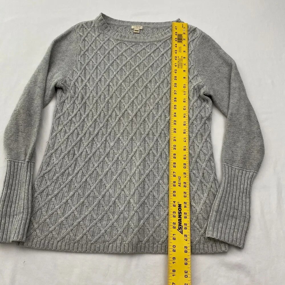 J Crew Cable Knit Sweater Womens Large Gray Wool Blend Cozy Classic Preppy